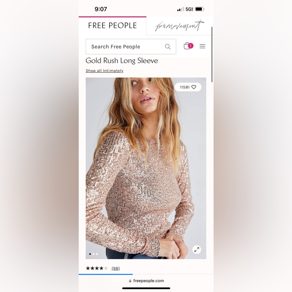 Free People Gold Rush Long Sleeve Top